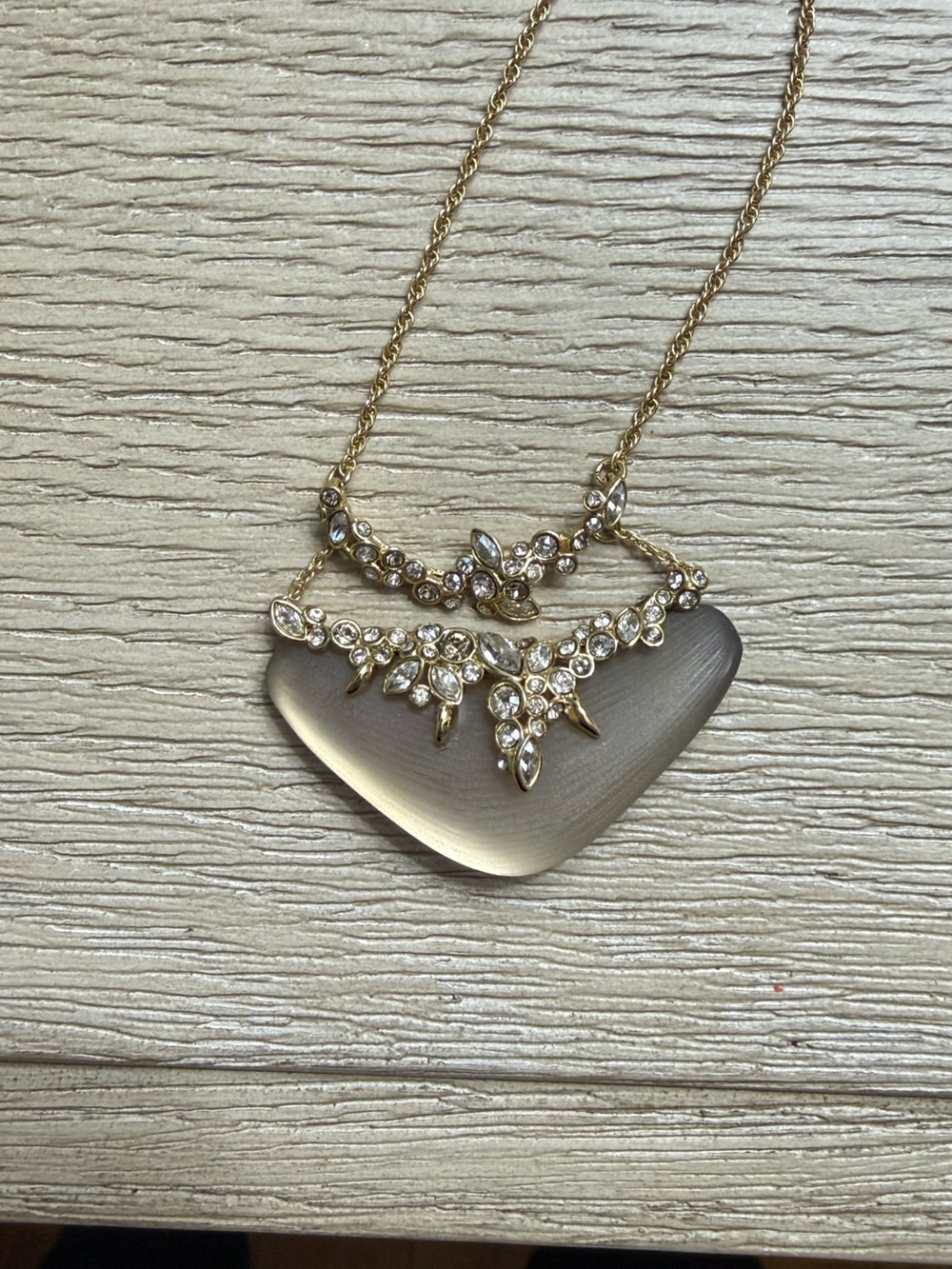 Alexis Bittar Frosted Gray Pendant Necklace with Crystal Accents